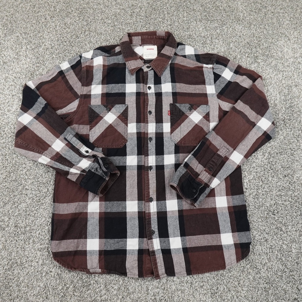 Levis Shirt Mens L Red Flannel Long‎ Sleeve Button Up Outdoor  Work Wear Preppy